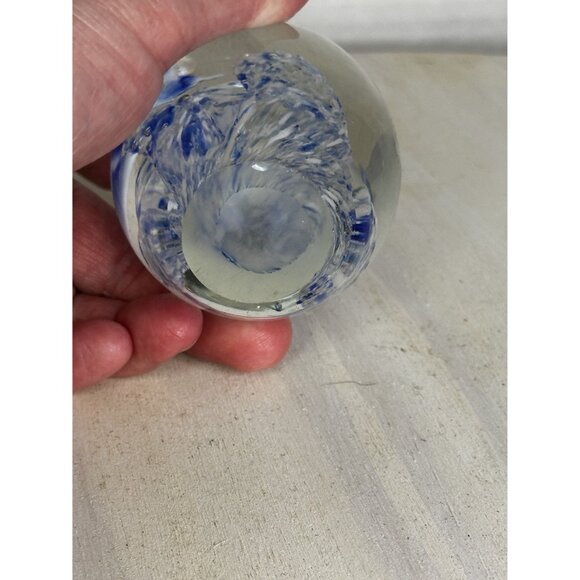 Handcrafted Glass Paperweight With Blue Fish & White Accents - Picture 11 of 11